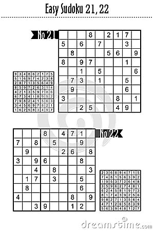 Two easy level sudoku puzzles, No 21 and No 22 Vector Illustration